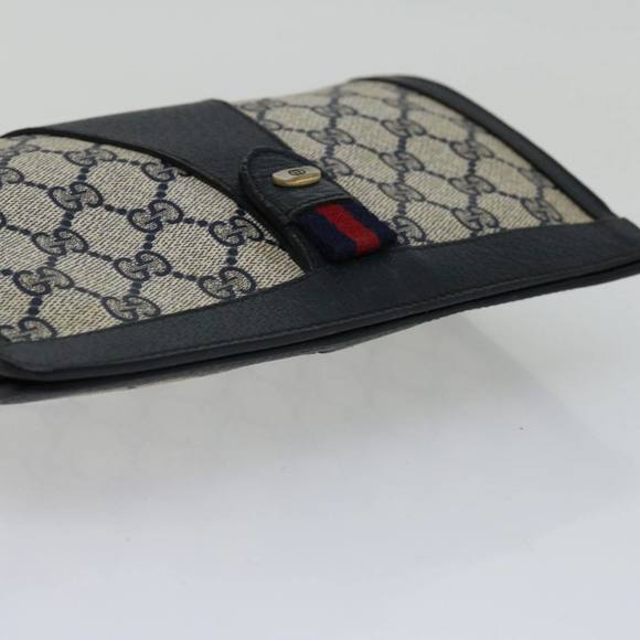 GUCCI GG Supreme Sherry Line Clutch Bag PVC Navy Red 89 01 032 Auth 66429 - Picture 5 of 16